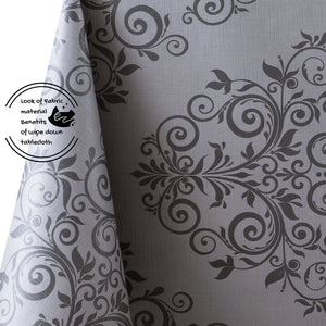 Wipe Clean Vinyl Tablecloth With Orient Baroque Style Design In Drak Grey