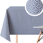 Unique Retro Flower Design Table Cloth Wipeable - Faded Navy Royal Blue PVC Table Cloth Wipe Clean Tablecloth Rectangular 200x140 cm 98x55in Plastic Table Cover Waterproof Oilcloth Tablecloth