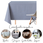 Unique Retro Flower Design Table Cloth Wipeable - Faded Navy Royal Blue PVC Table Cloth Wipe Clean Tablecloth Rectangular 200x140 cm 98x55in Plastic Table Cover Waterproof Oilcloth Tablecloth