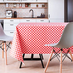 Red Gingham Check PVC Oilcloth Tablecloth - Wipe Clean Lattice Embossed Thick Rectangular Wipeable Vinyl Plastic Table Cloth White striped picnic pattern