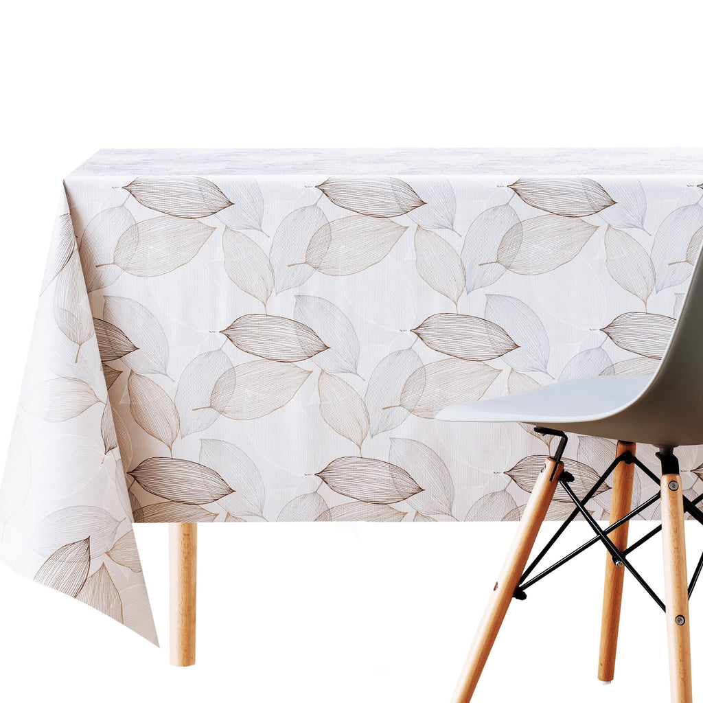 Silver Grey Leaves Pattern Tablecloth PVC Wipe Clean Oilcloth 200 x 140 cm Leaf design Wipeable Vinyl Plastic Table Cloth Rectangular durable