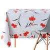 Red Poppies On Light Grey Tablecloth Floral Meadow pattern PVC Wipe Clean Oilcloth 200x140cm - Colourful Flower Embossed Thick Rectangular Wipeable Vinyl Plastic Table Cloth