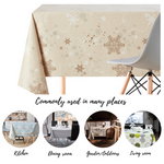 Cream Merry Christmas Wipe Clean Vinyl PVC Tablecloth With Gold & Silver Snowflakes Waterproof Reusable Will Last Seasons