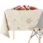 Cream Merry Christmas Wipe Clean Vinyl PVC Tablecloth With Gold & Silver Snowflakes Waterproof Reusable Will Last Seasons