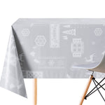 Scandic Style Christmas Ornaments Wipe Clean Tablecloth PVC Oilcloth in Grey with white Nordic pattern Sant's Reindeer