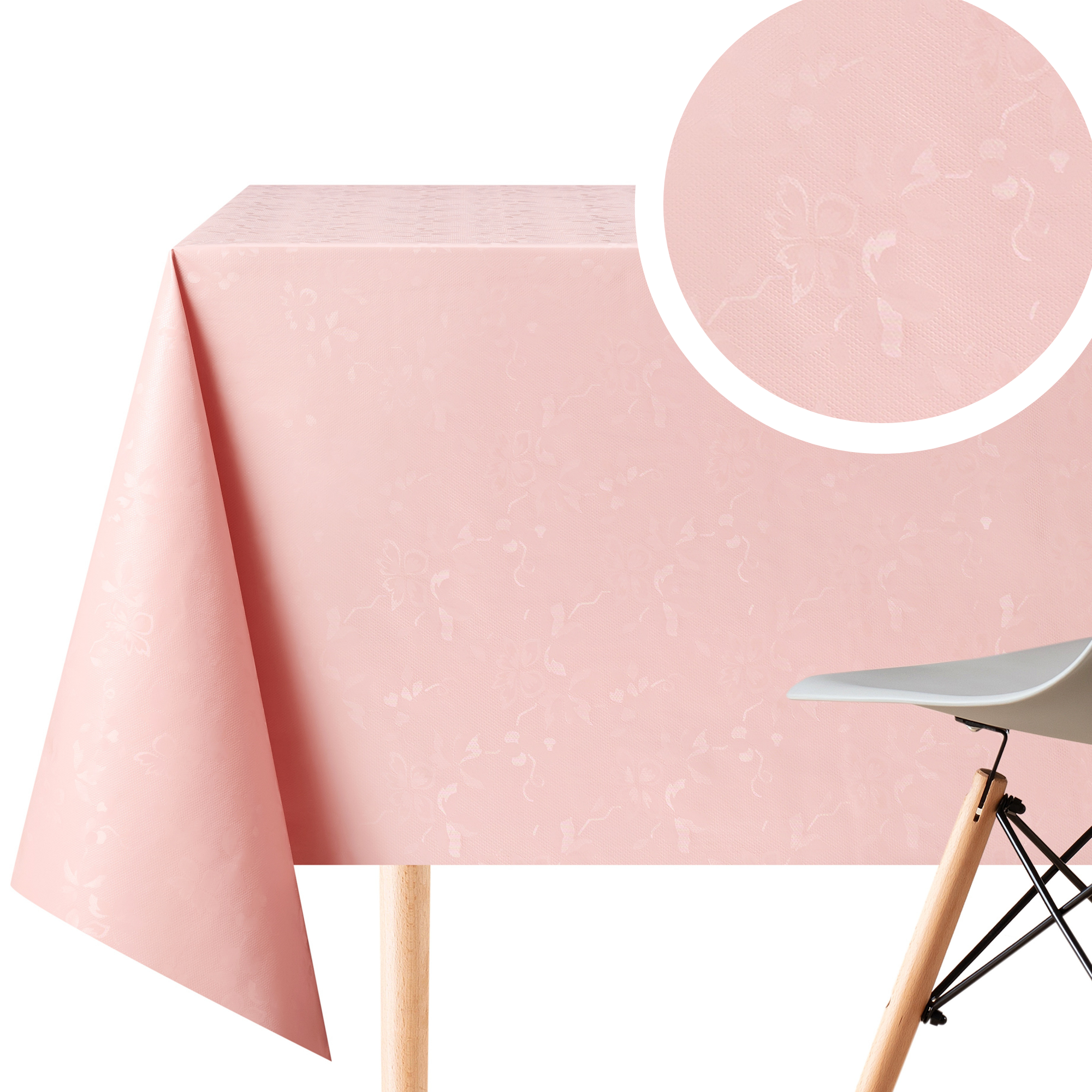 Pastel Pink Floral Damask Table Cloth Wipeable PVC Table Cloth Wipe Clean Tablecloth Waterproof Plastic Rectangular