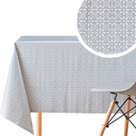Grey Floral Tablecloth with White Stylish Retro Pattern - Rectangular Table Cover Waterproof Wipe Clean Vinyl PVC Protector