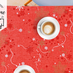 Tablecloth with Christmas pattern Wipe Clean oilcloth in RED with Gold and White Snowflakes - High Quality - Will Last Seasons …