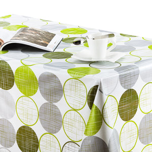 info-1-1 Modern Wipe Clean Vinyl PVC Tablecloth Lime Green Silver-Grey Circles – KP Home