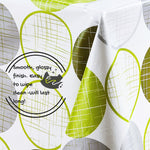 Modern Wipe Clean Vinyl PVC Tablecloth Lime Green Silver-Grey Circles On White - 6 & 8 Place Settings - Smooth - Easy Care Reusable  Oilcloth