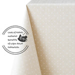 Spotted White Polka Dot Design on Cream Beige Tablecloth PVC Wipe Clean Oilcloth Plain Dotty pattern On Thick Rectangular Wipeable Vinyl Plastic PVC