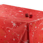 Tablecloth with Christmas pattern Wipe Clean oilcloth in RED with Gold and White Snowflakes - High Quality - Will Last Seasons …