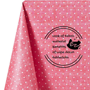 Tablecloth with Spotted White Polka Dot pattern On pinkish Red PVC Wipe Clean Oilcloth - 200x140cm - Plain Dotty Design On Thick Rectangular Wipeable Vinyl Plastic Table Cloth