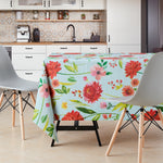 Flowers Blossom Wipe Clean Tablecloth - Textil Look - Rectangular Waterproof Vinyl PVC Wipeable Plastic Beige Table Cloth - for Garden and Kitchen - Red Pink Pastel Floral Meadow in Crean and Blue