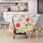 Flowers Blossom Wipe Clean Tablecloth - Textil Look - Rectangular Waterproof Vinyl PVC Wipeable Plastic Beige Table Cloth - for Garden and Kitchen - Red Pink Pastel Floral Meadow in Crean and Blue