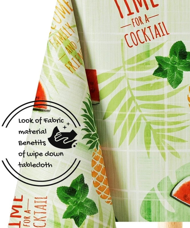 Tropical Palm Leaves And Fruit Design PVC Wipe Clean Oilcloth Tablecloth 200x140cm Pineapple  Fresh Tropicana Colour Design Thick Rectangular Wipeable Vinyl Plastic Table Cloth