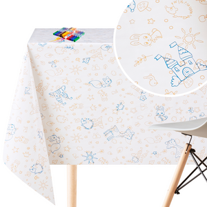 Fun Kids Colouring PVC Wipe Clean Tablecloth Reusable - Rectangular Table Cover Wipeable Vinyl Smooth Plastic Table Cloth With Design For Children