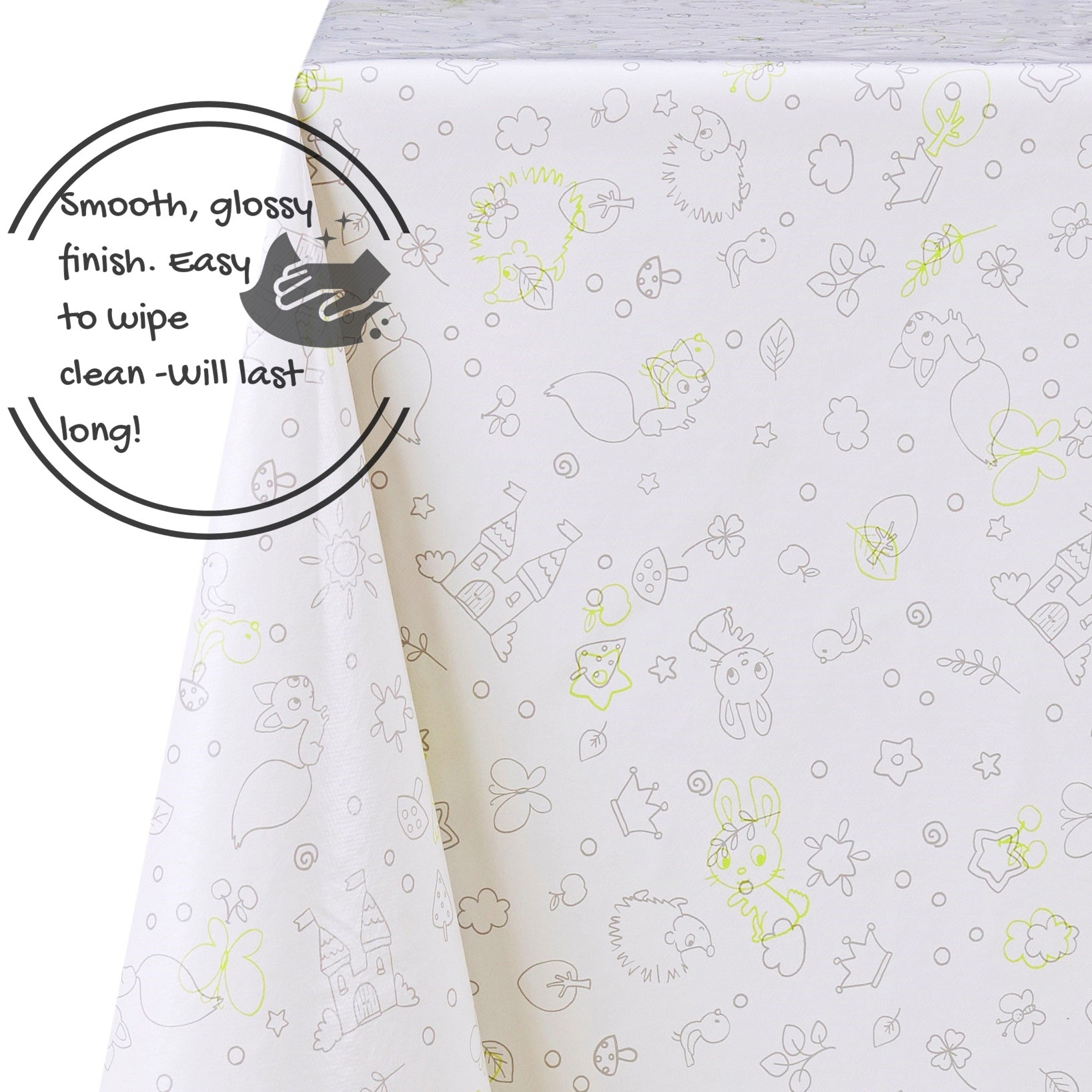 Fun Kids Colouring PVC Wipe Clean Tablecloth Reusable - Rectangular Table Cover Wipeable Vinyl Smooth Plastic Table Cloth With Design For Children
