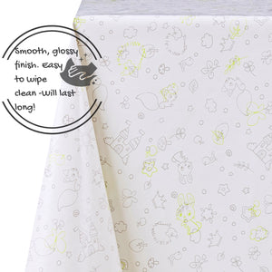 Fun Kids Colouring PVC Wipe Clean Tablecloth Reusable - Rectangular Table Cover Wipeable Vinyl Smooth Plastic Table Cloth With Design For Children