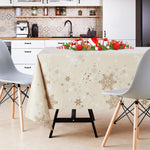 Cream Merry Christmas Wipe Clean Vinyl PVC Tablecloth With Gold & Silver Snowflakes Waterproof Reusable Will Last Seasons